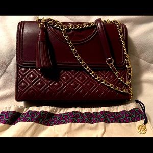 Tory Burch Fleming crossbody handbag - burgundy color